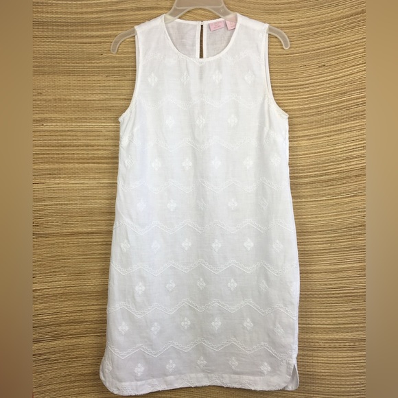 St Tropez 100% Linen Embroidered Front Sleeveless Shift Dress White/Cream Size 6 - Picture 6 of 9